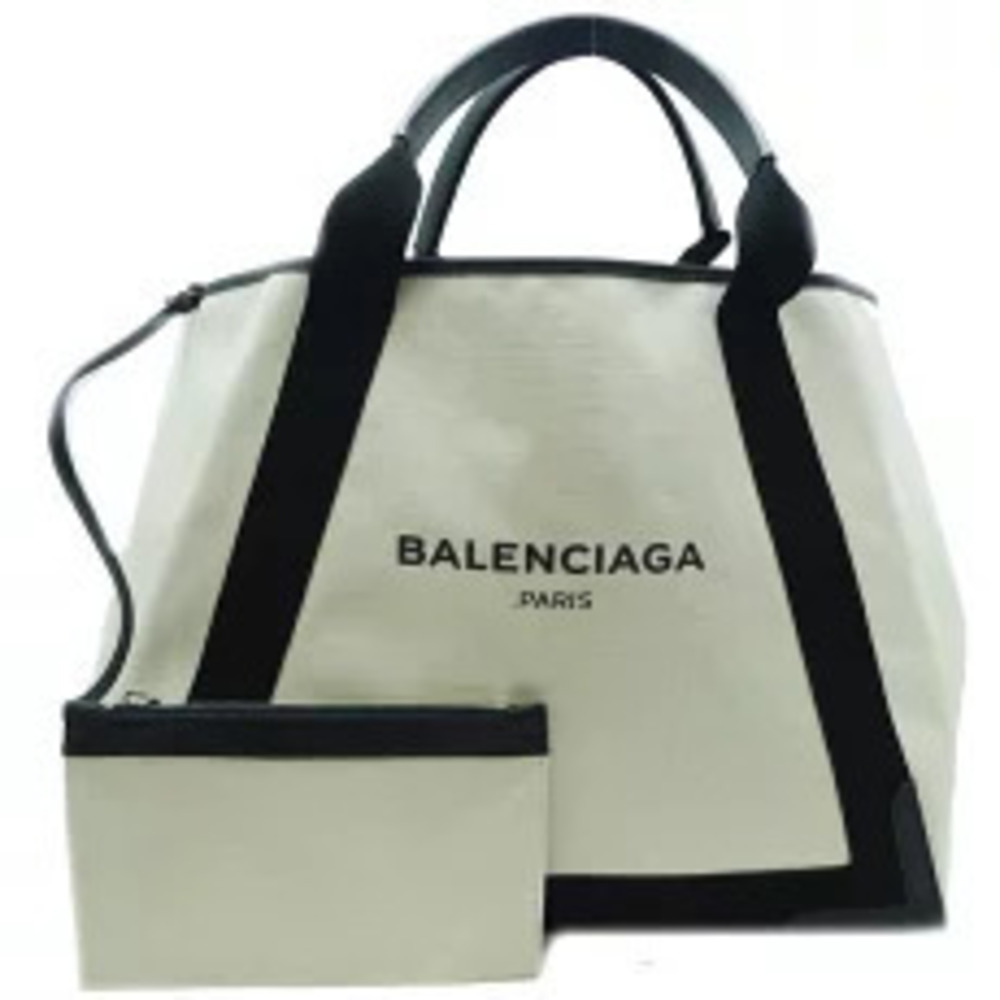 Balenciaga Navy Blue Cabas Pouch Clutch Handbag Canvas Black White